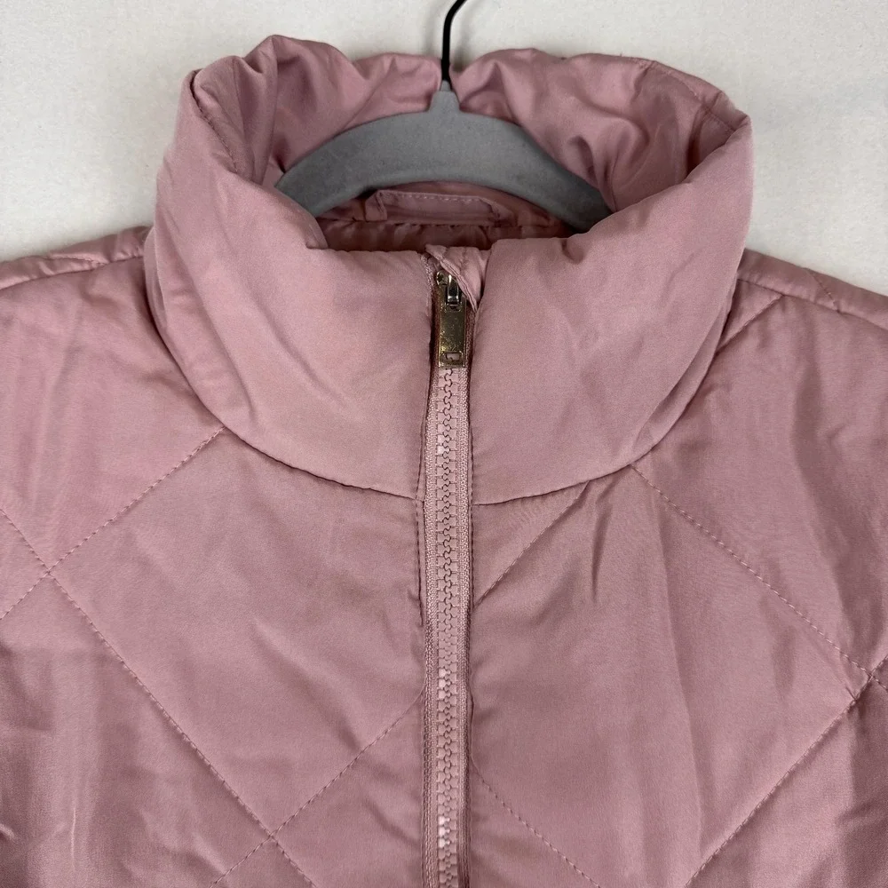 New York & Company Vest Womens Small Pink Quilted Full‎ Zip Puffer Mock Neck